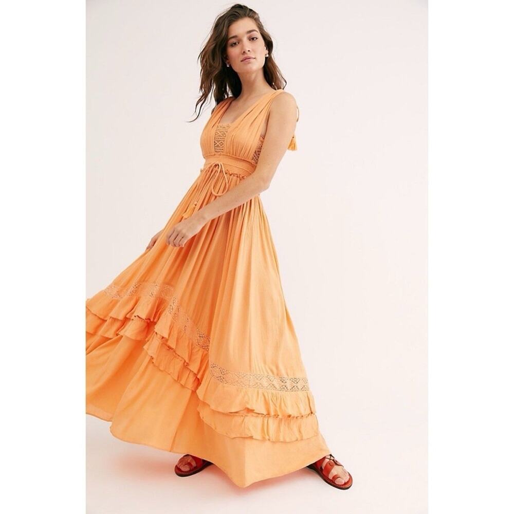 Free People Santa Maria Maxi Dress - Xs Peach Pit